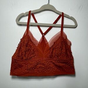Aerie women’s Lace Mesh boho bohemian festival Bralette Rust Red Size S